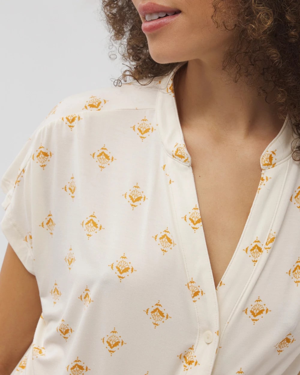 KASHMIR ICON CHAMP Mandarin Collar Short Sleeve Pajama Top