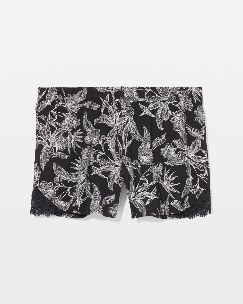 PLUMERIA BLOOMS BLK CH Lace-Trim Pajama Shorts