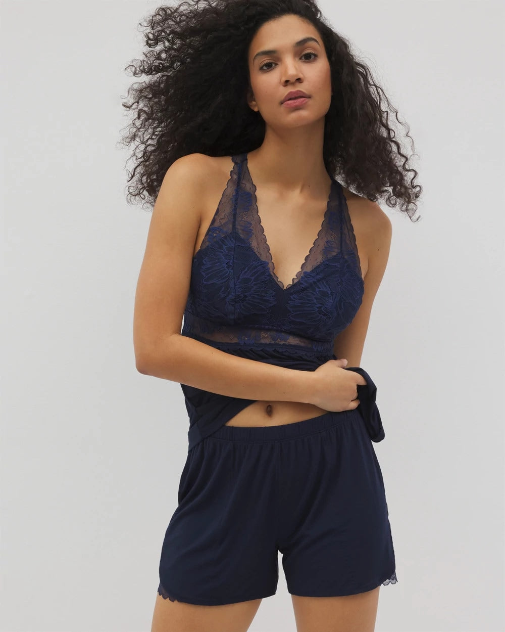 NIGHTFALL NAVY Lace Trim Pajama Shorts