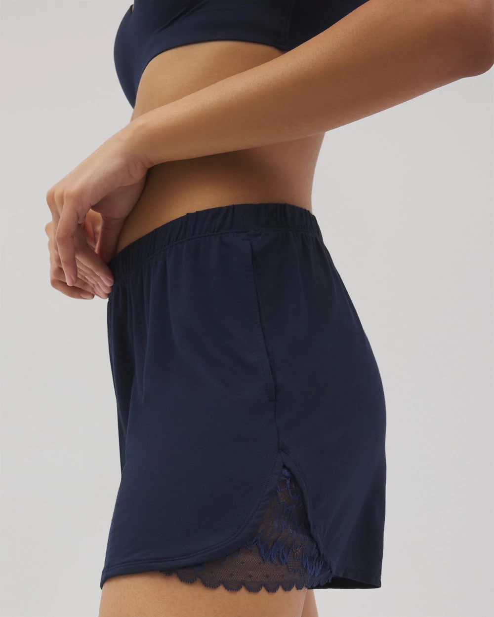 NIGHTFALL NAVY Lace Trim Pajama Shorts