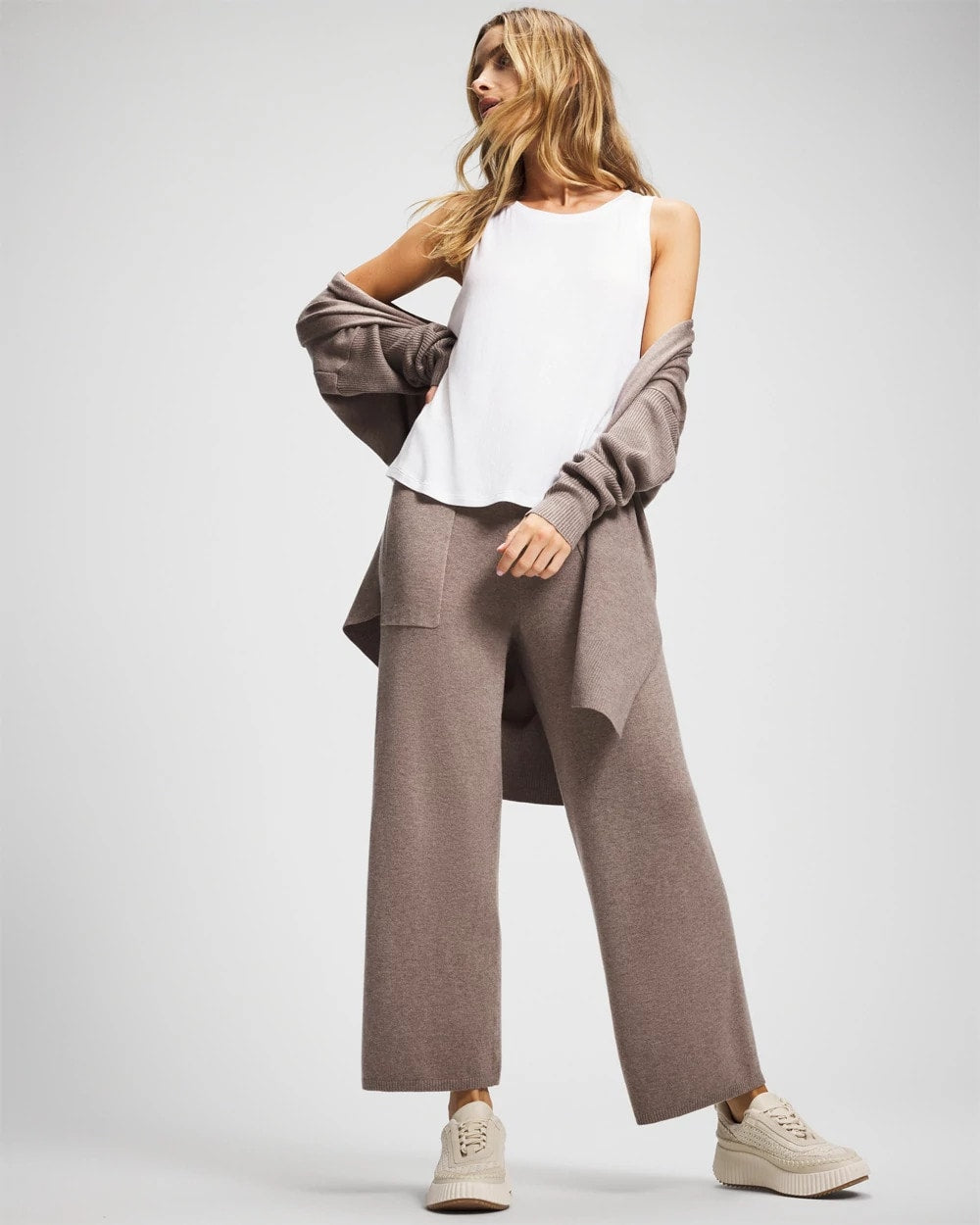 HEATHER FAWN Premier Knit Sweater Wide Leg Pant