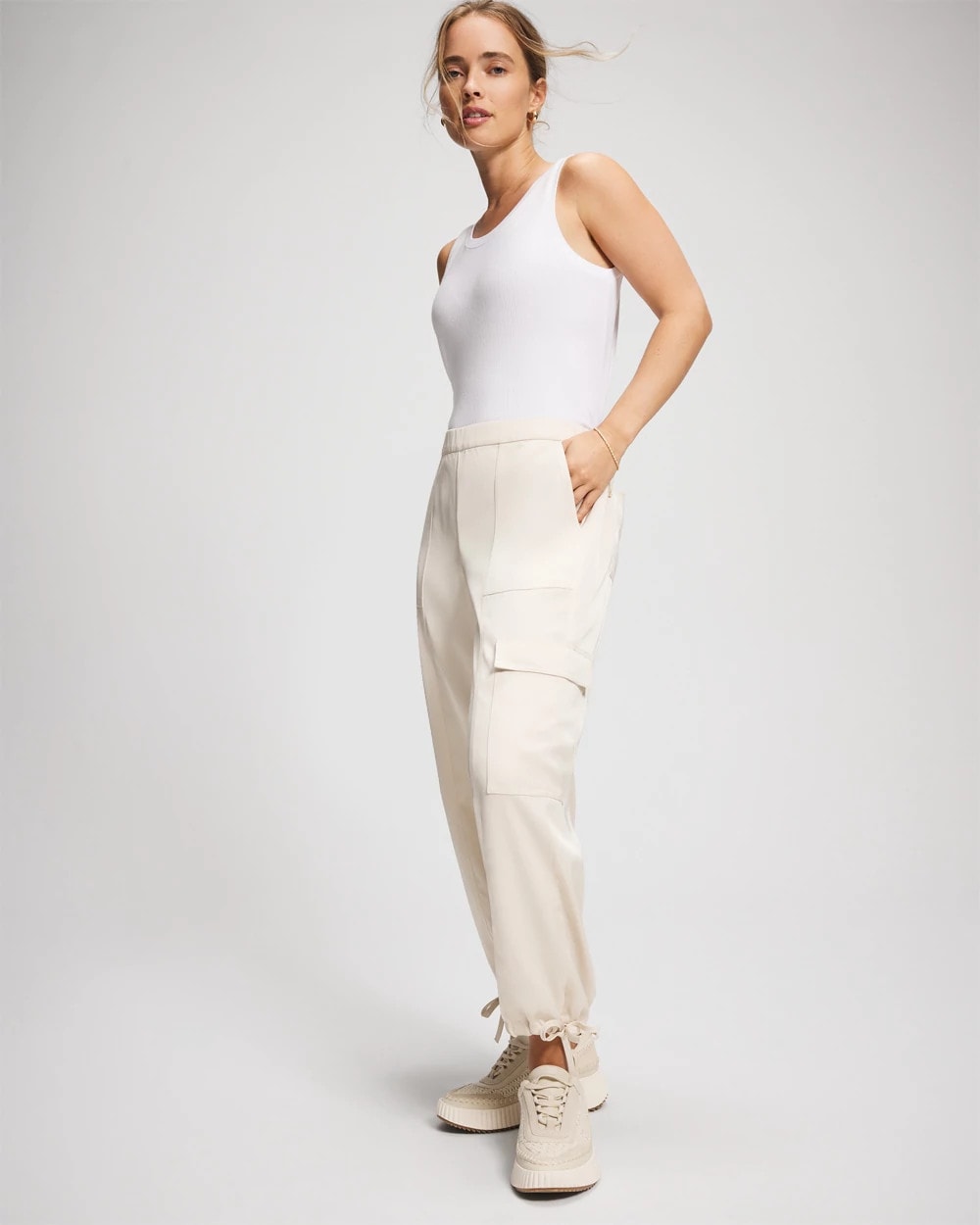 PARCHMENT Satin Relaxed Cargo Pant
