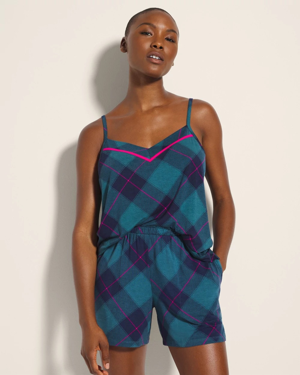 BUNDLE UP PLAID BIAS TEAL Pajama Shorts