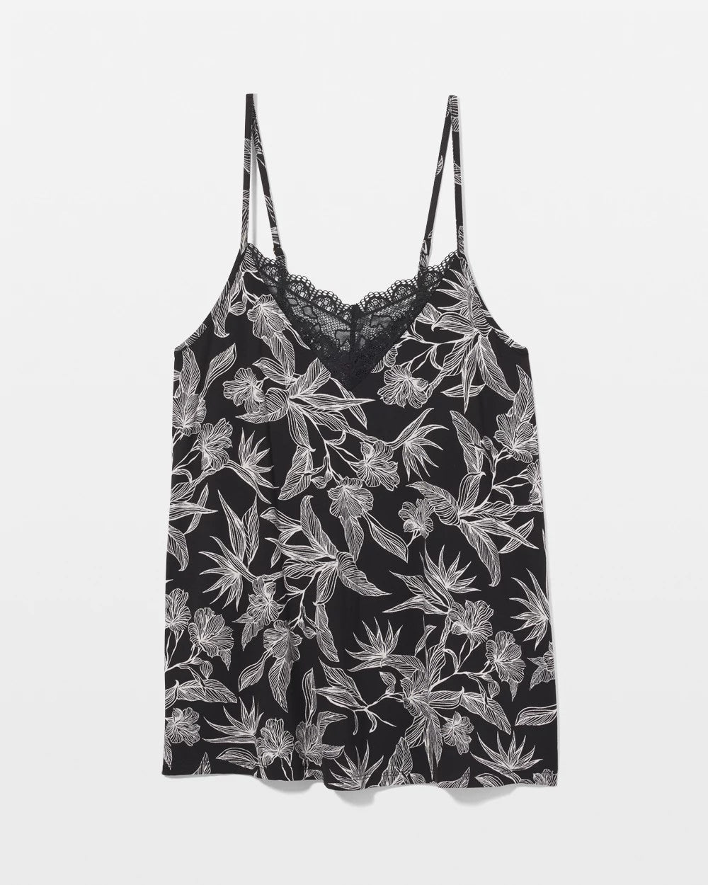 PLUMERIA BLOOMS BLK CH Lace Trim Pajama Cami