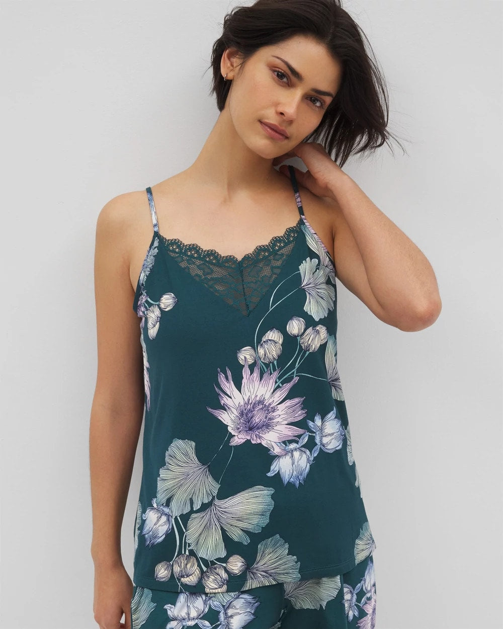 HAVEN BOTANICAL DARK SEA Lace Trim Pajama Cami
