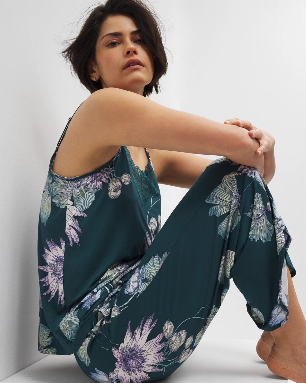 HAVEN BOTANICAL DARK SEA Lace Trim Pajama Cami