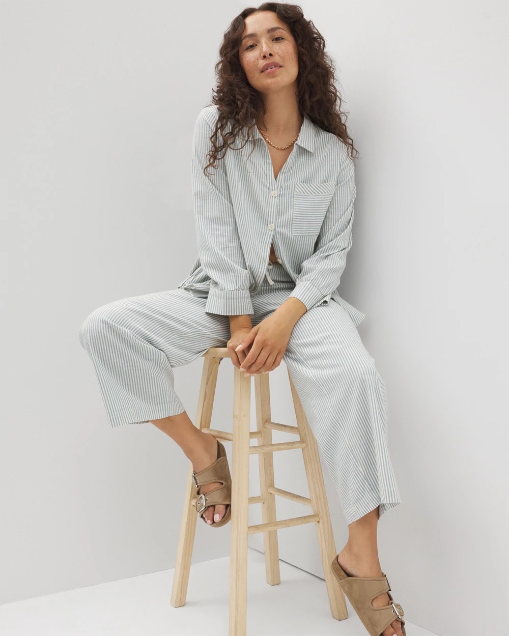 BLUE HEAVEN STRIPE Beach Cotton Crop Pant