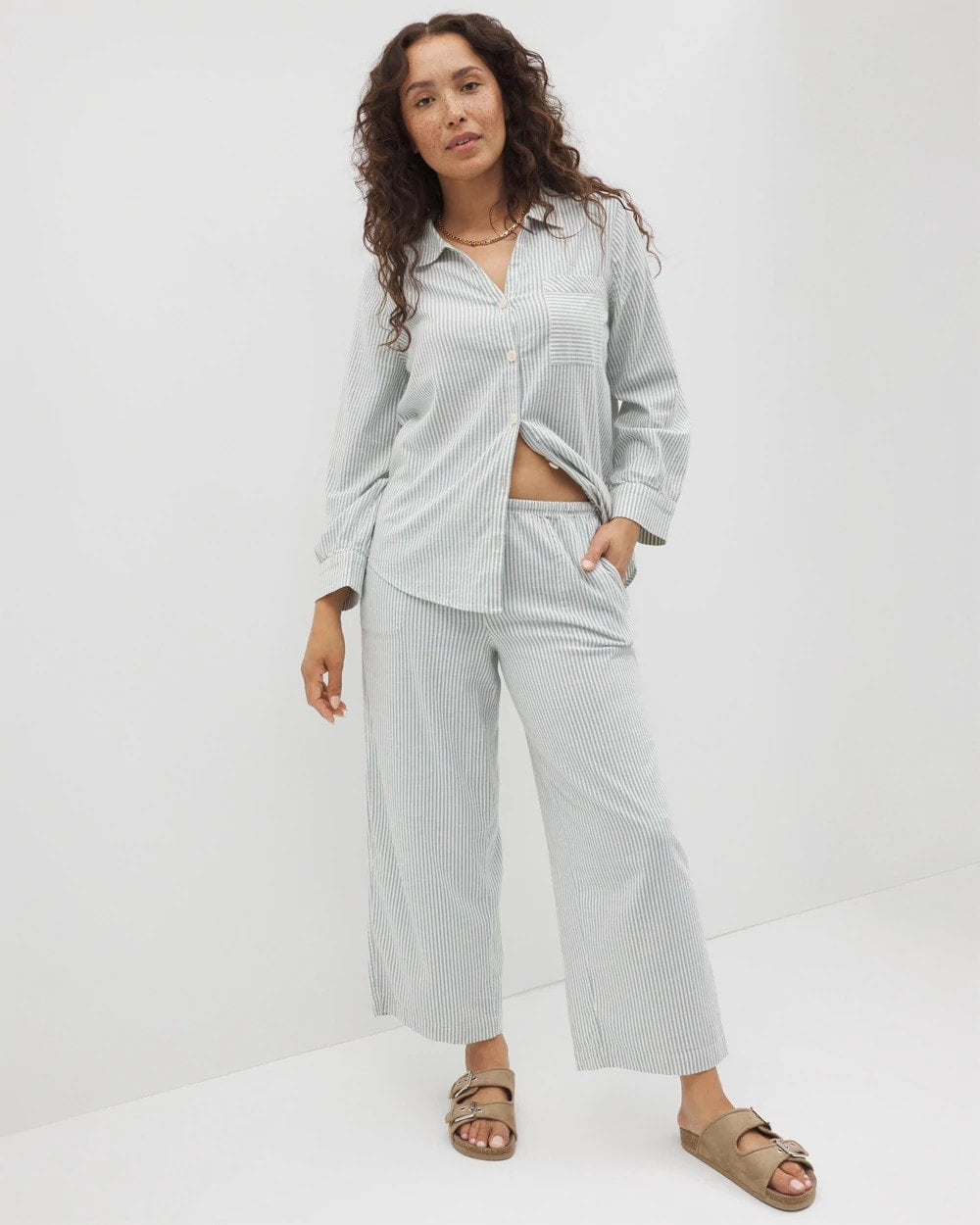 BLUE HEAVEN STRIPE Beach Cotton Crop Pant