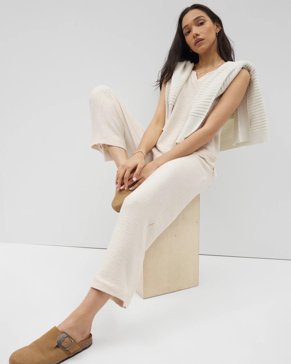 PARCHMENT Crinkle Knit Wide Leg Pant