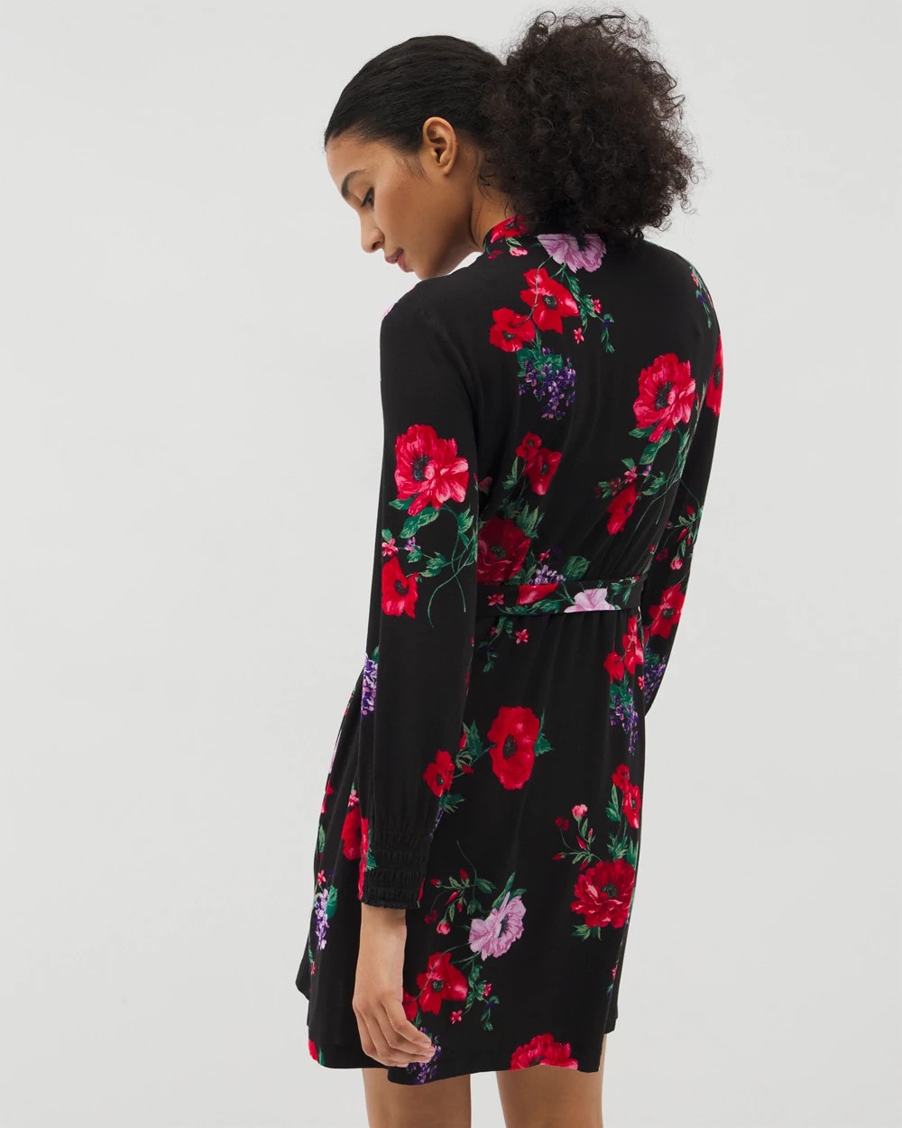 RHAPSODY FLORA BLACK Long-Sleeve Short Robe