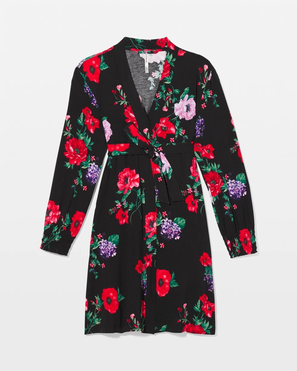 RHAPSODY FLORA BLACK Long-Sleeve Short Robe