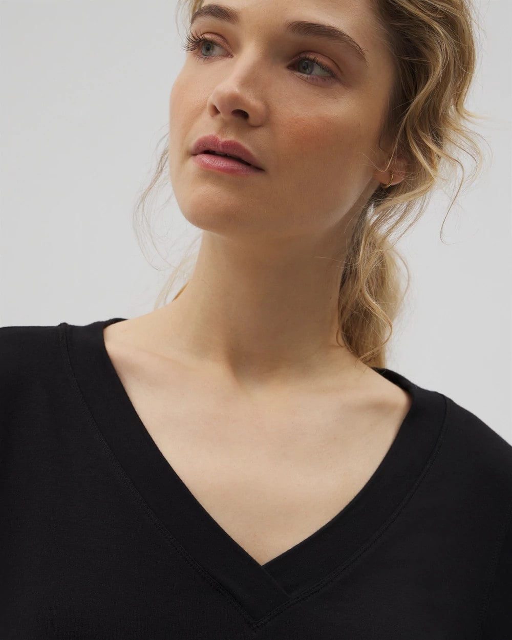 BLACK Long-Sleeve V-Neck Pajama Top
