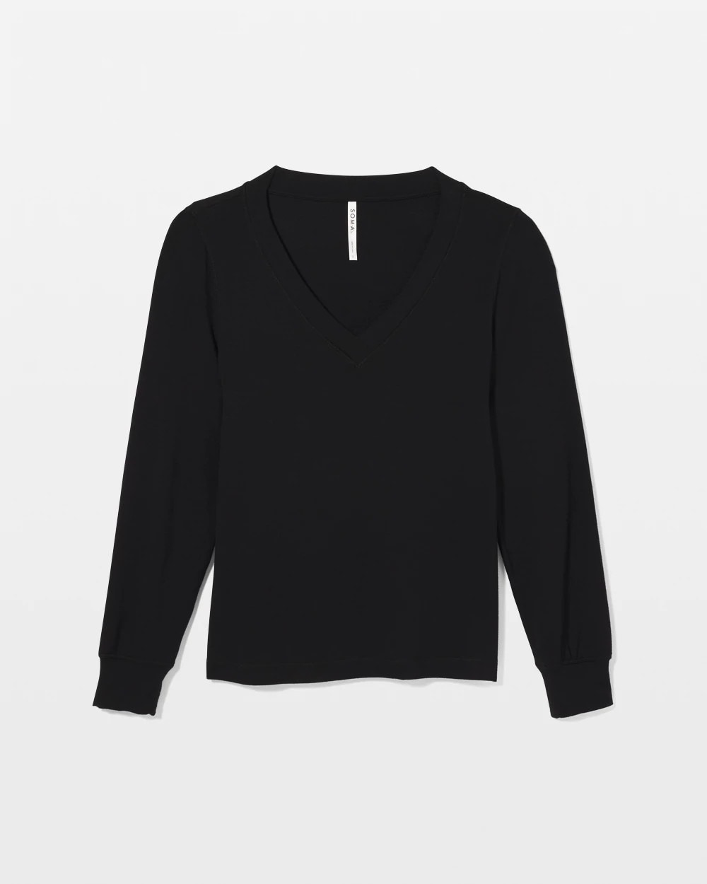 BLACK Long-Sleeve V-Neck Pajama Top