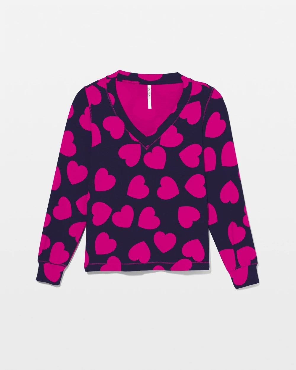 LOVE STRUCK NAVY Long-Sleeve V-Neck Pajama Top
