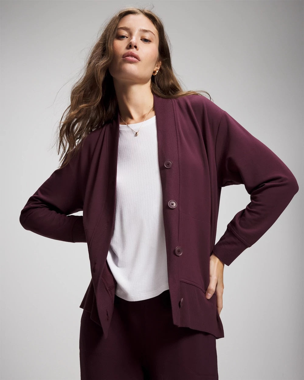 MERLOT Ultrasoft Fleece Relaxed Button Up Cardigan