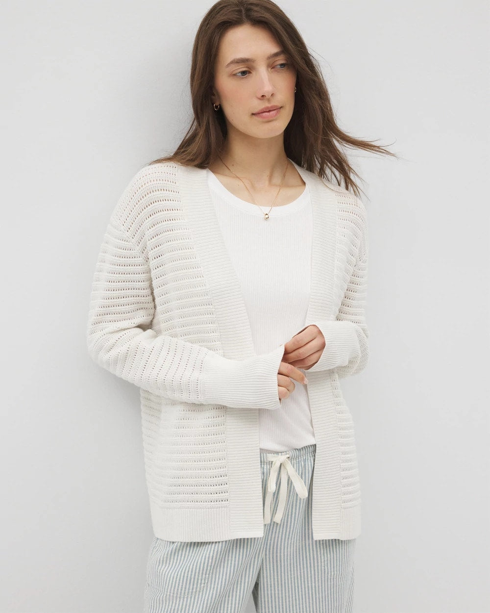 SALT MIST Cotton Open Stitch Cardigan
