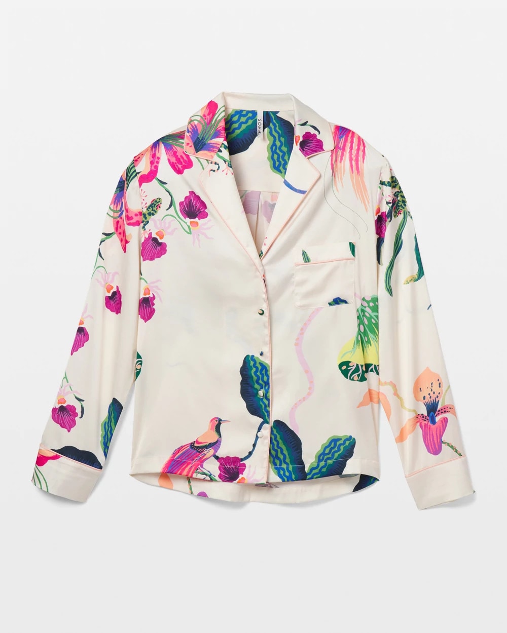 PARADISE SOIREE WHITE SK Long-Sleeve Notch Collar Pajama Top