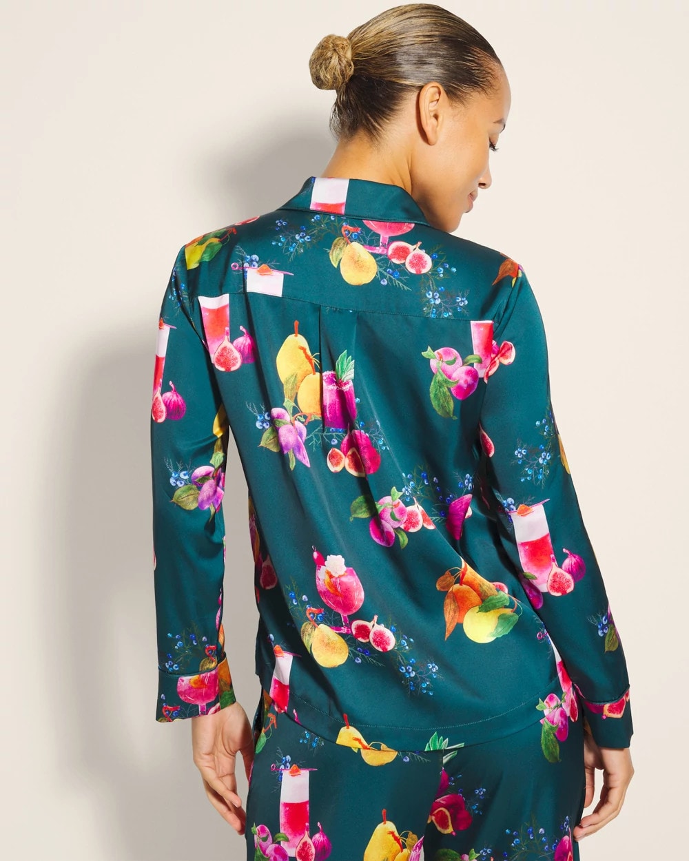 GETTIN FIGGY WITH IT TEAL Long-Sleeve Notch Collar Pajama Top