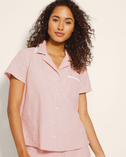 CREME BRULEE CROSSDYE Short-Sleeve Notch Collar Pajama Top