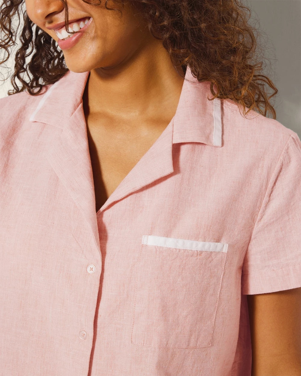 CREME BRULEE CROSSDYE Short-Sleeve Notch Collar Pajama Top