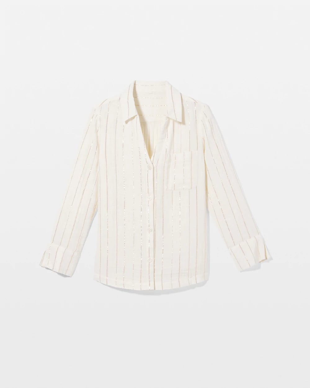 CHAMPAGNE STRIPE Cotton Gauze Long Sleeve Notch Collar Pajama Top