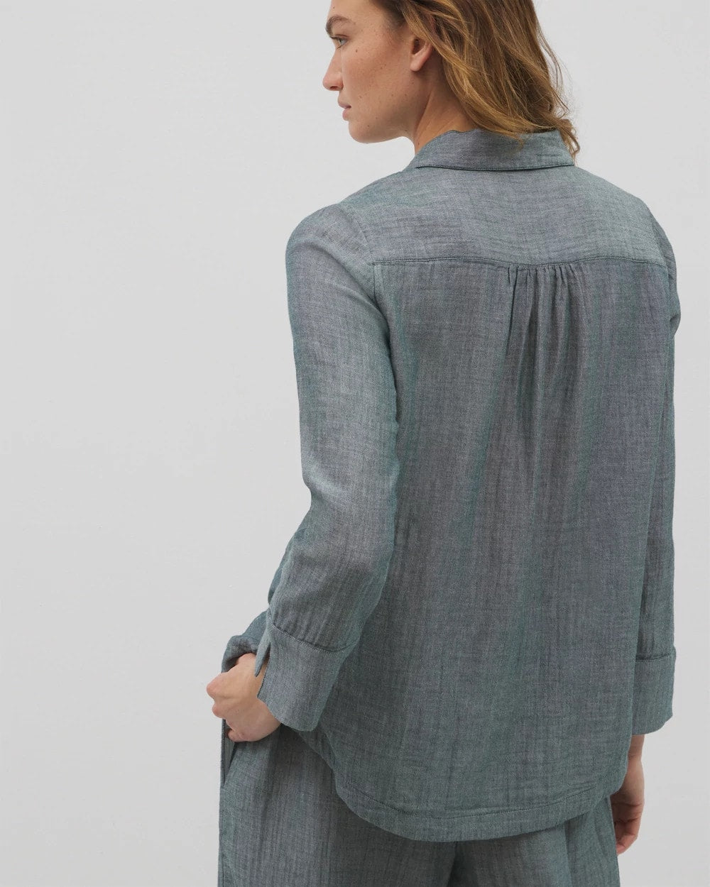 DARK SEA CROSSDYE Cotton Gauze Long Sleeve Notch Collar Pajama Top