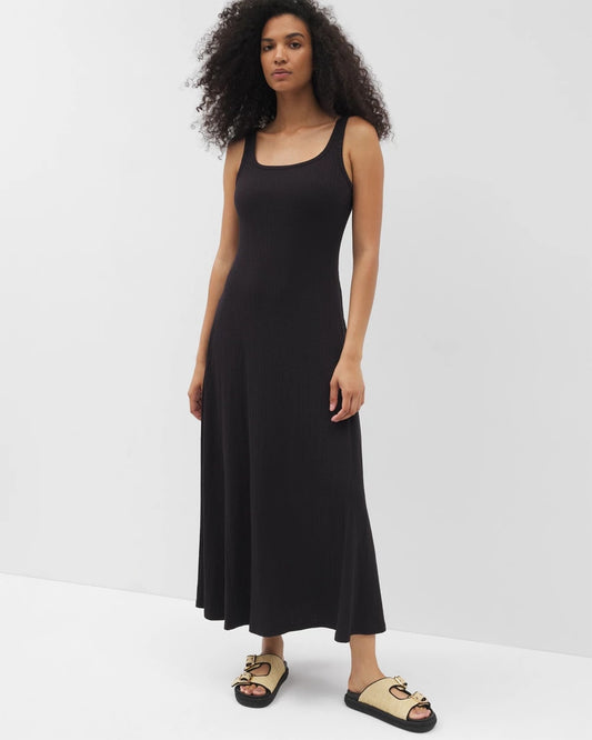BLACK Rib Square Neck Lounge Dress