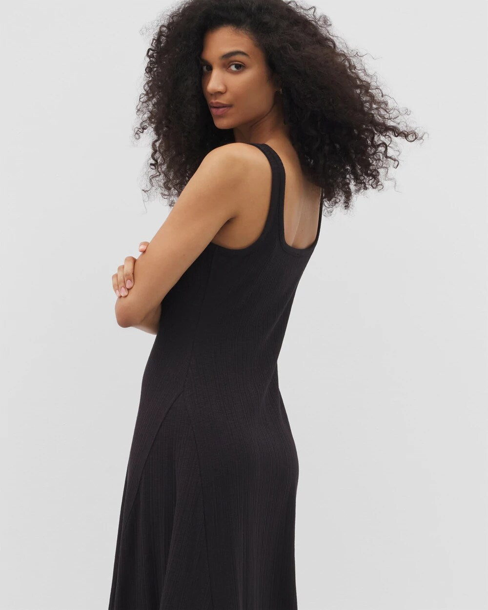 BLACK Rib Square Neck Lounge Dress