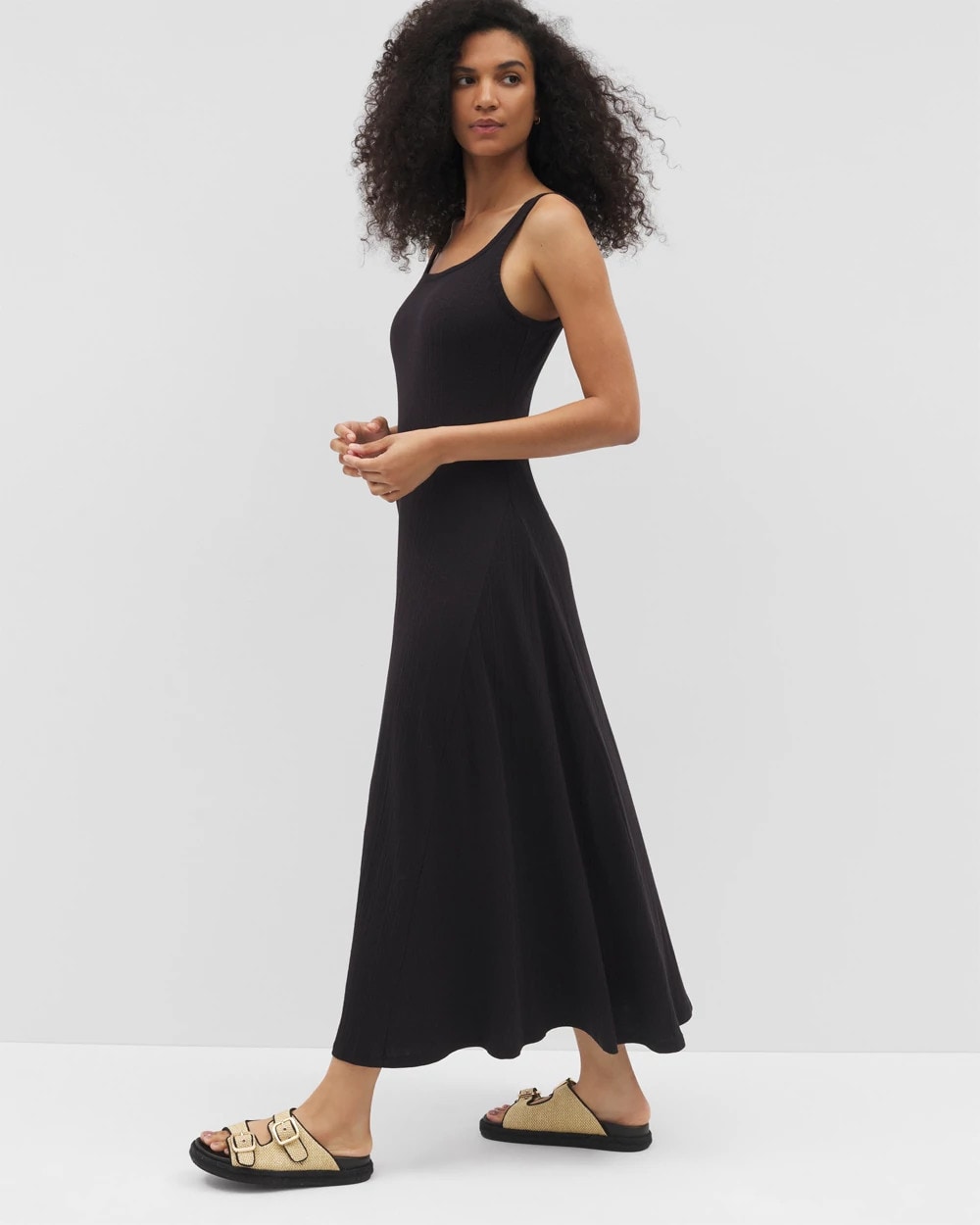 BLACK Rib Square Neck Lounge Dress