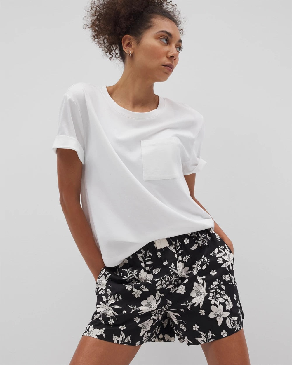 PLUMERIA DREAM BLACK Pajama Shorts