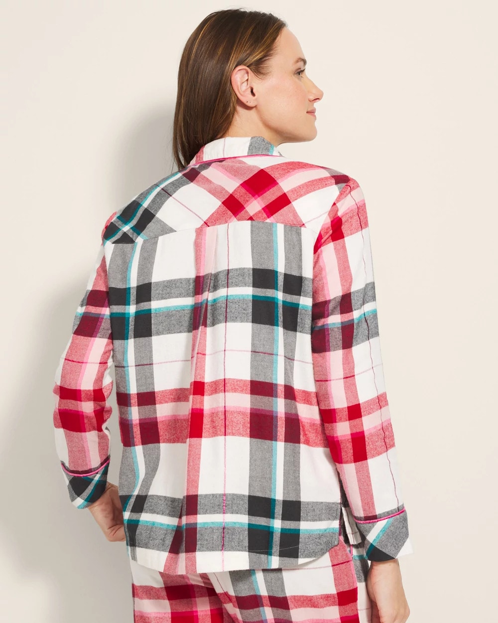 FIRESIDE PLAID CHAMPAGNE Super Soft Long-Sleeve Notch Collar Pajama Top