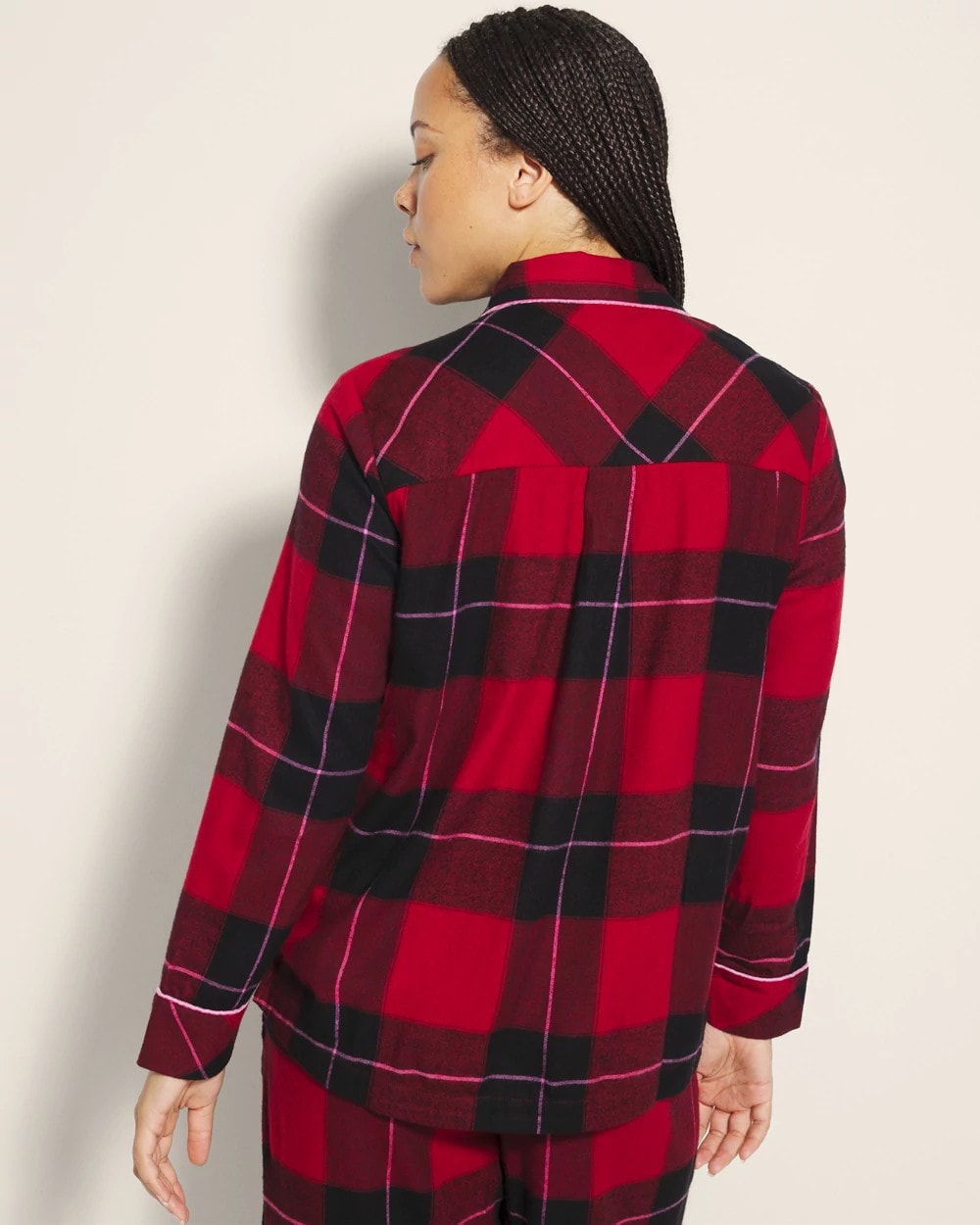 WRAPPED UP PLAID RED Super Soft Long-Sleeve Notch Collar Pajama Top