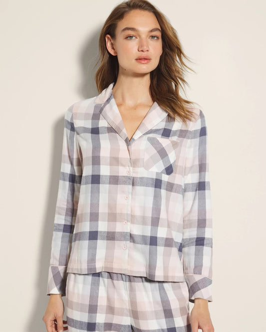 DREAMIEST PLAID GRAY Super Soft Long-Sleeve Notch Collar Pajama Top