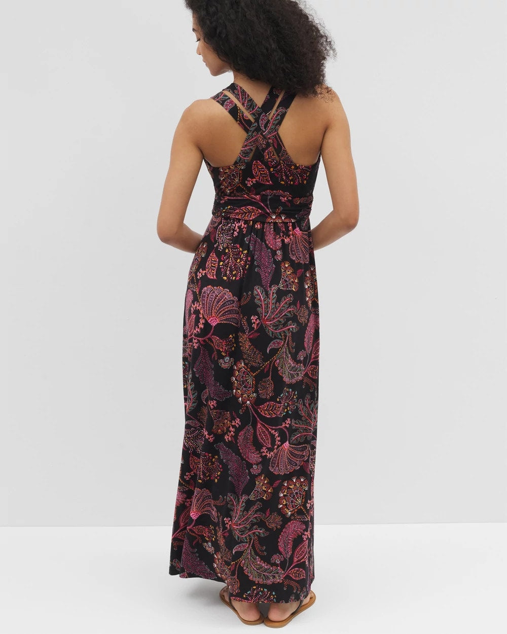 STITCH PAISLEY ALLO BLACK Isla Cross Back Maxi Bra Dress