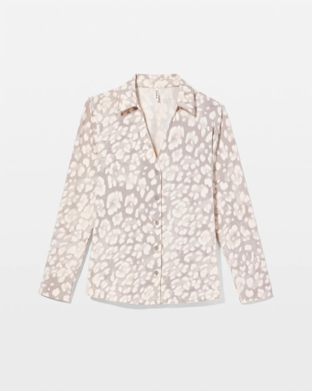 JAGUAR SPOT G SLVR TAUPE Long-Sleeve Notch Collar Pajama Top