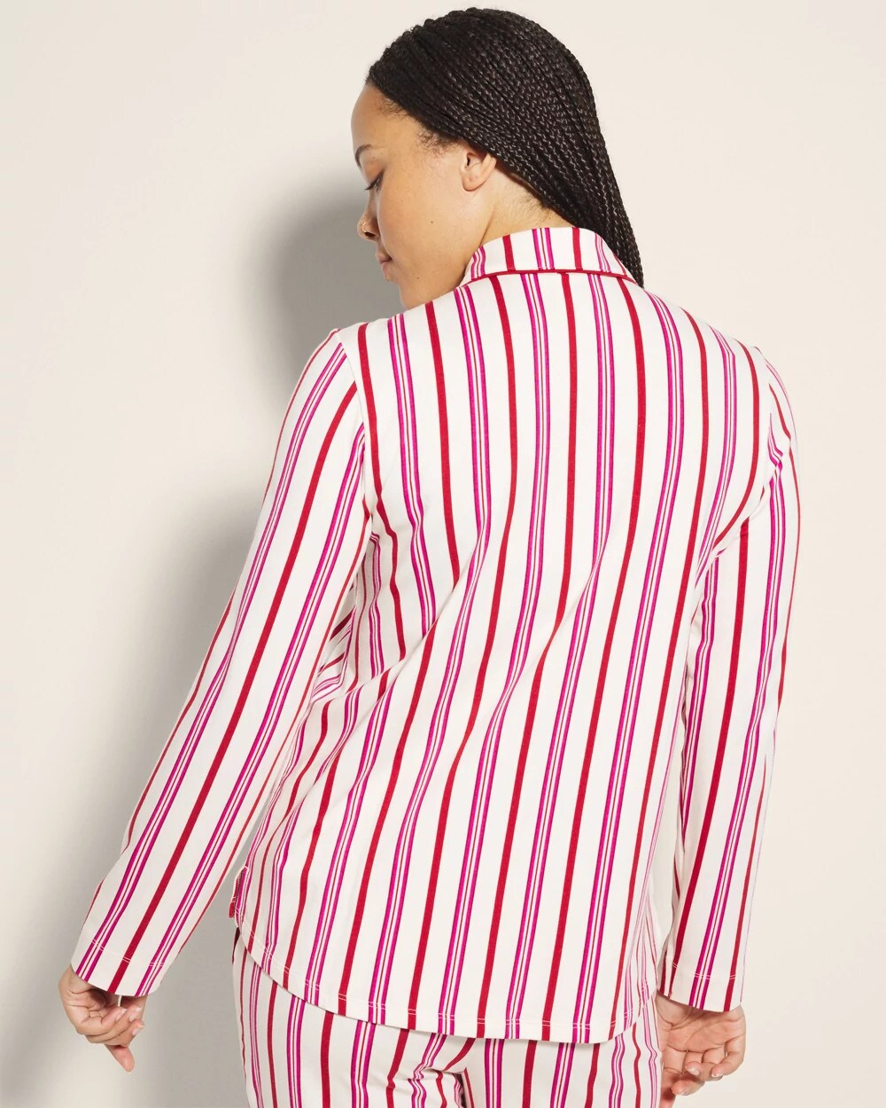 SMART STRIPE CHAMPAGNE Long-Sleeve Notch Collar Pajama Top
