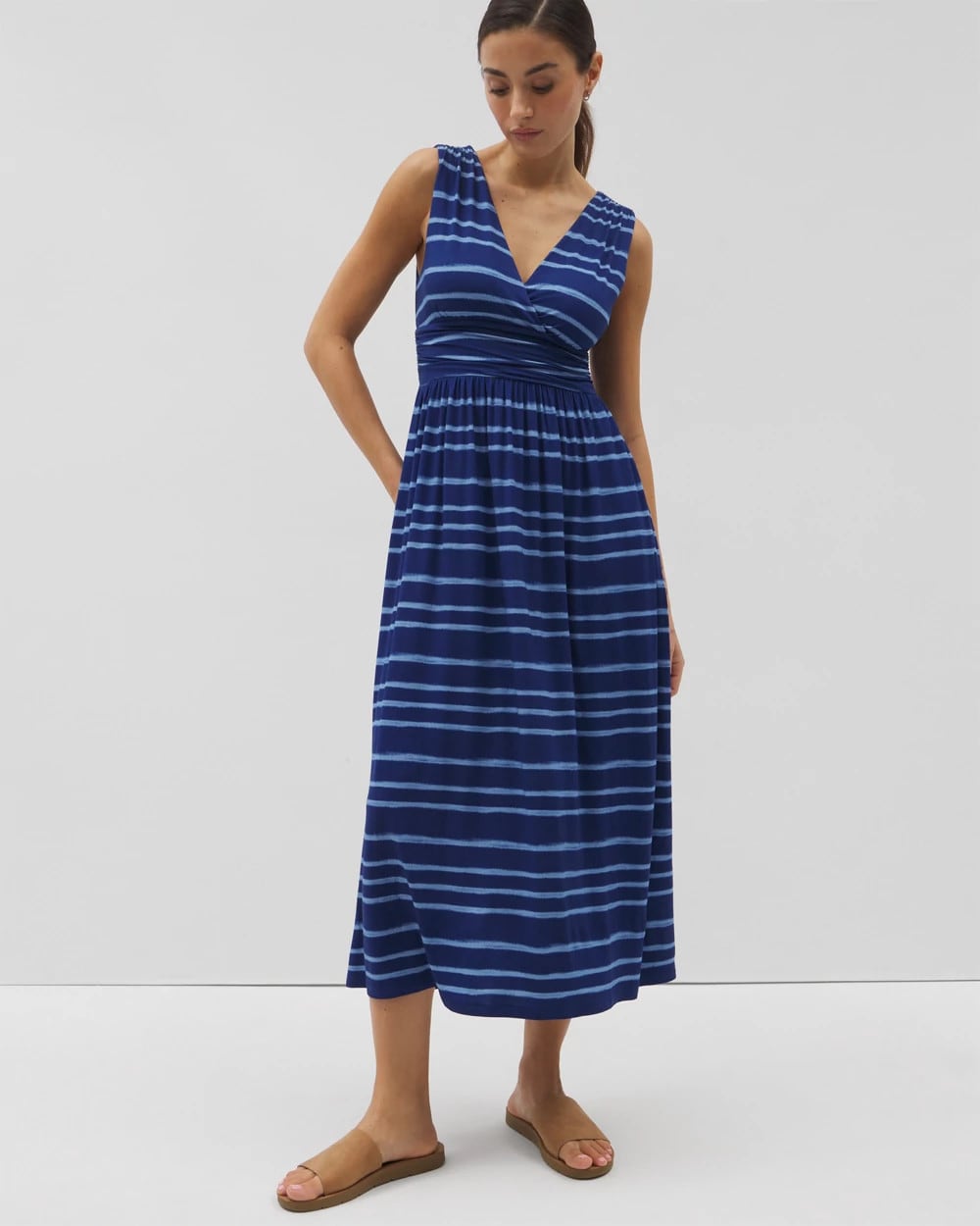 OASIS STRIPE G NAVY PEONY Goddess Midi Bra Dress