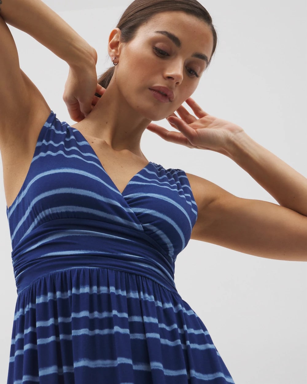 OASIS STRIPE G NAVY PEONY Goddess Midi Bra Dress