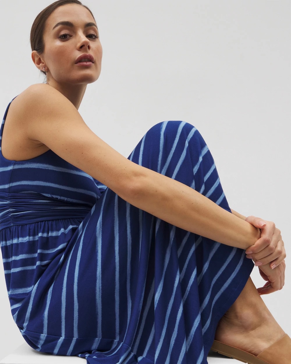 OASIS STRIPE G NAVY PEONY Goddess Midi Bra Dress