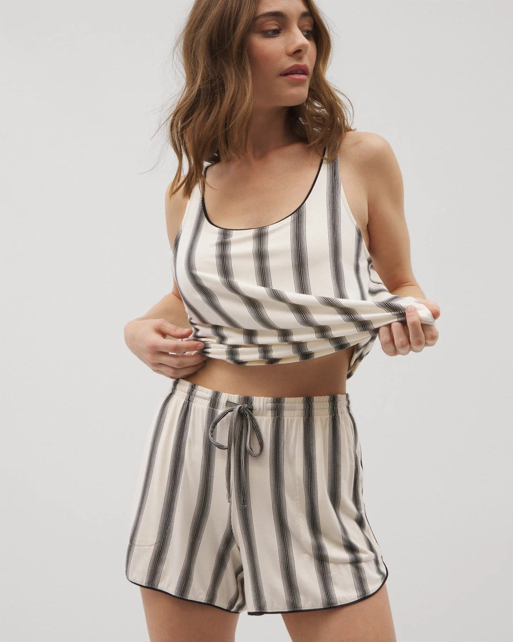 HAMPTON STRIPE BLACK Printed Pajama Shorts