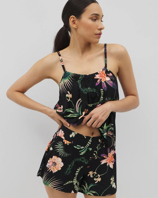 PARADISE PLUMES BLACK Pajama Shorts