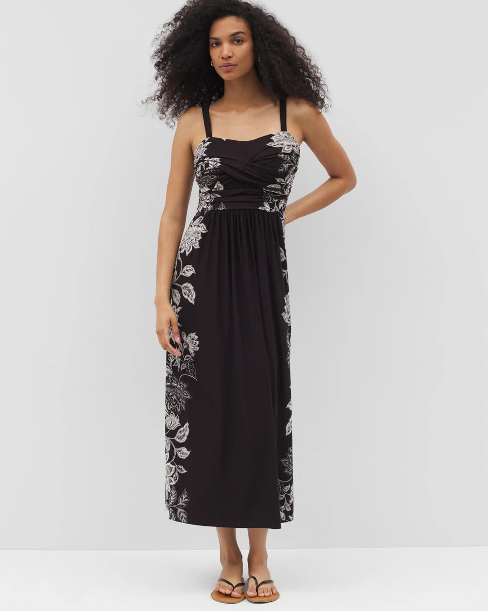 STAMPED FLORAL SCARF BLK Cabana Handkerchief Bra Dress