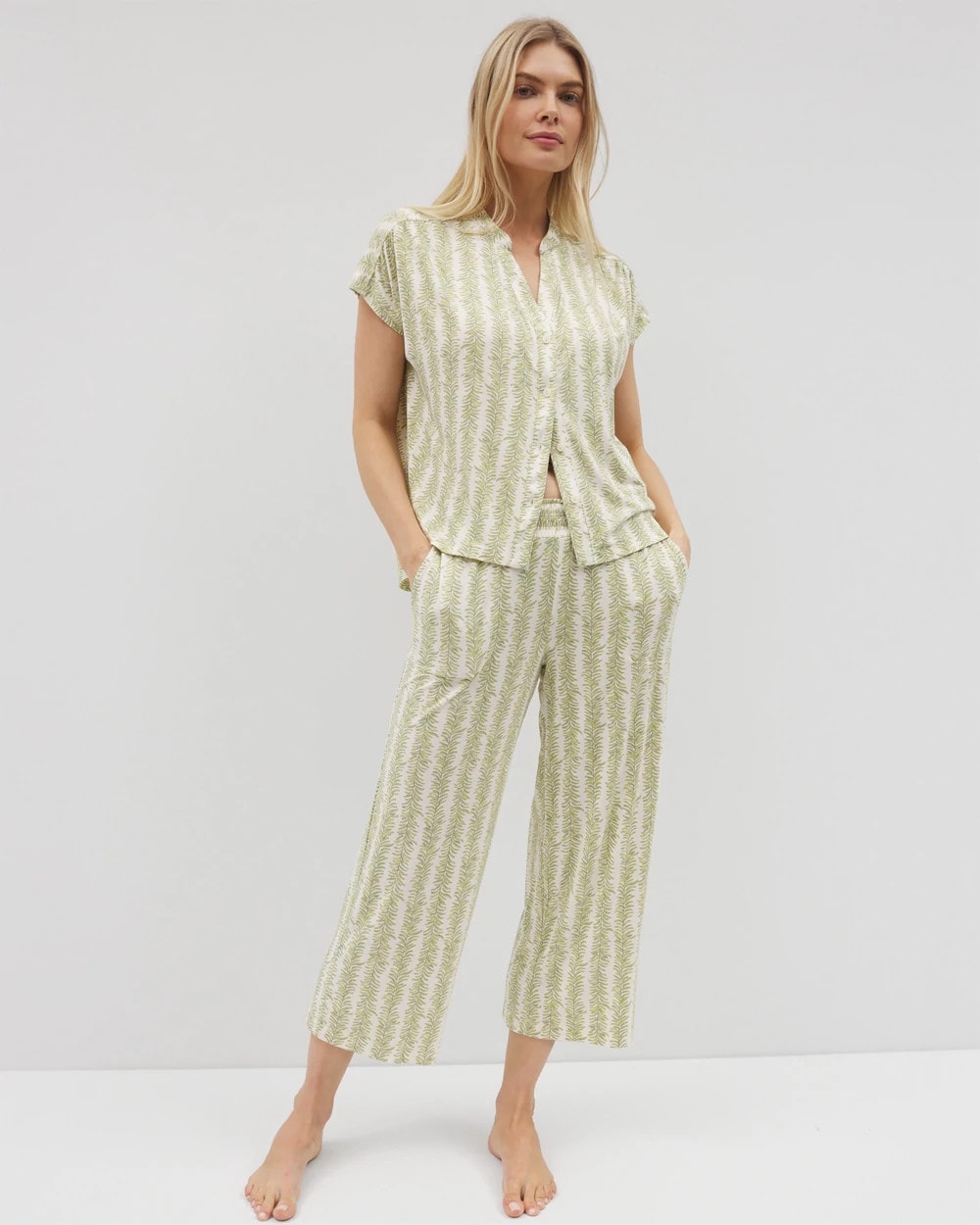 CHILL STRIPE CHAMPAGNE Cropped Pajama Pants