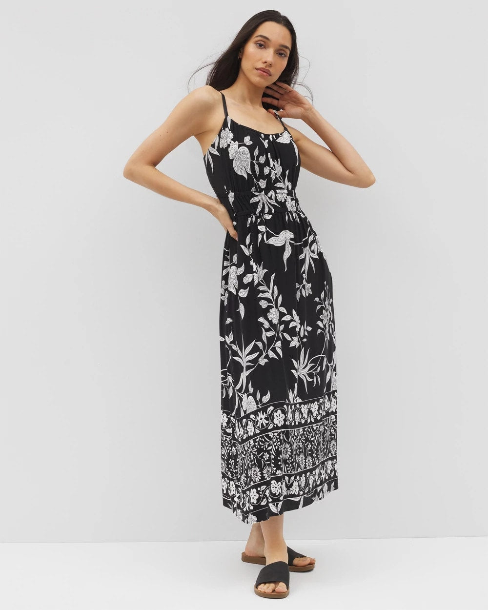 PEACEFUL FLORA BLK Paradiso Midi Bra Dress