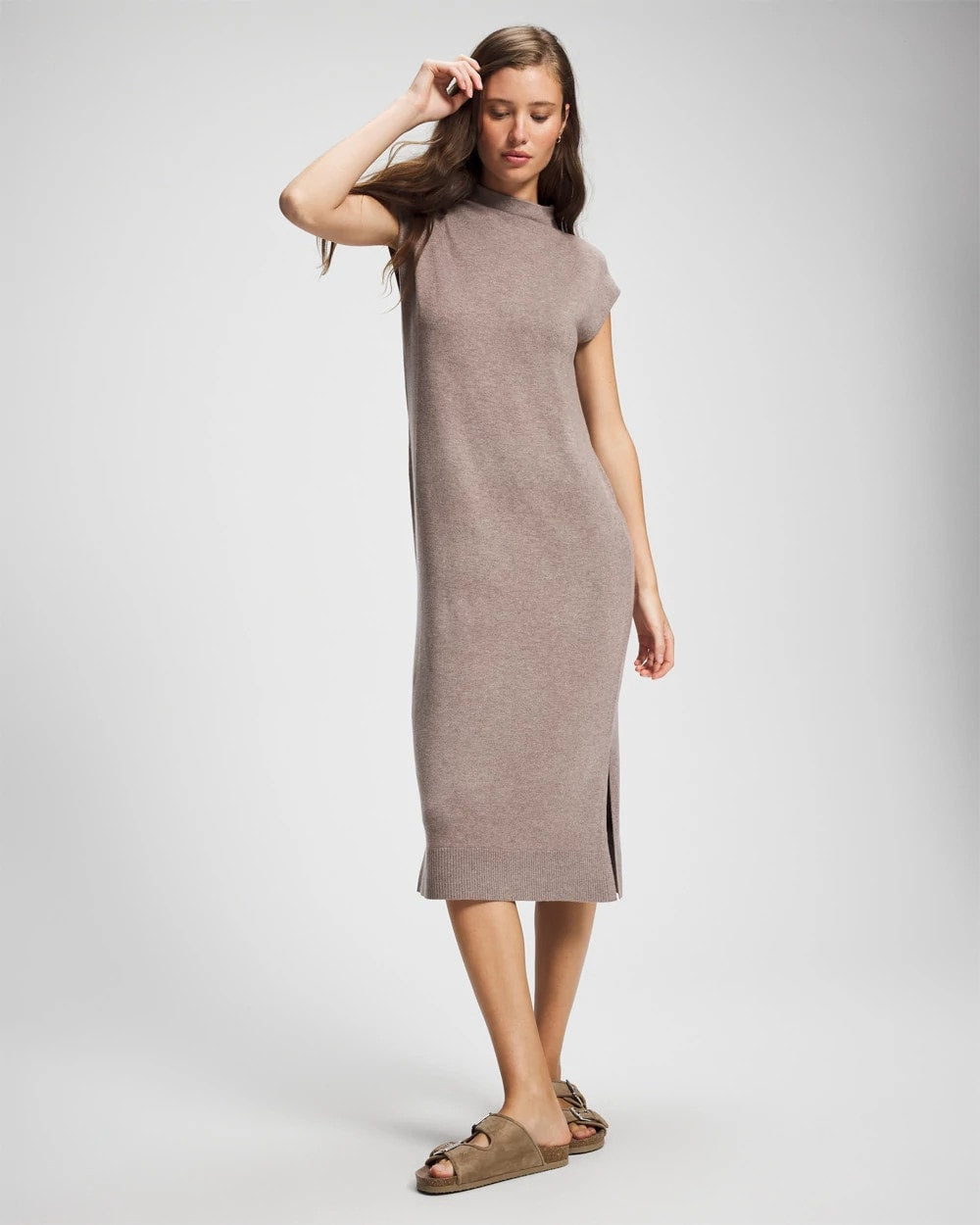 HEATHER FAWN Premier Knit Sweater Funnel Neck Midi Dress
