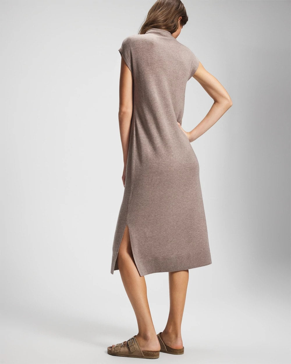 HEATHER FAWN Premier Knit Sweater Funnel Neck Midi Dress