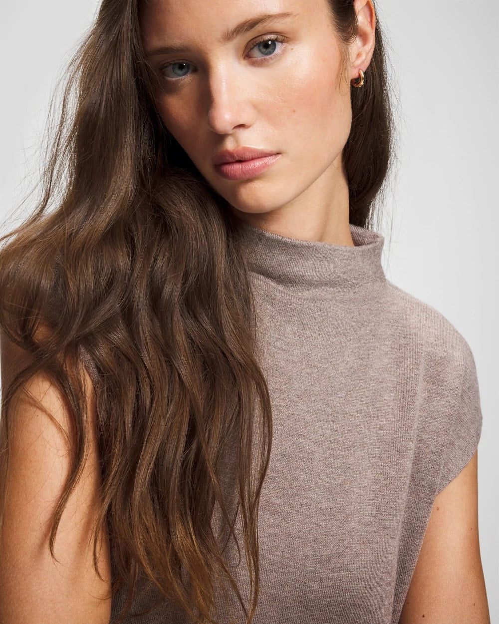HEATHER FAWN Premier Knit Sweater Funnel Neck Midi Dress