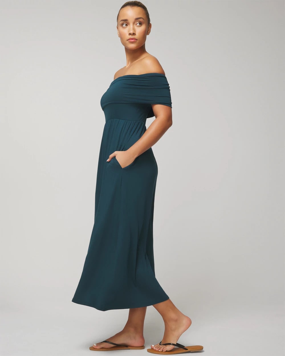 DARK HARBOUR Off-The-Shoulder Midi Bra Dress