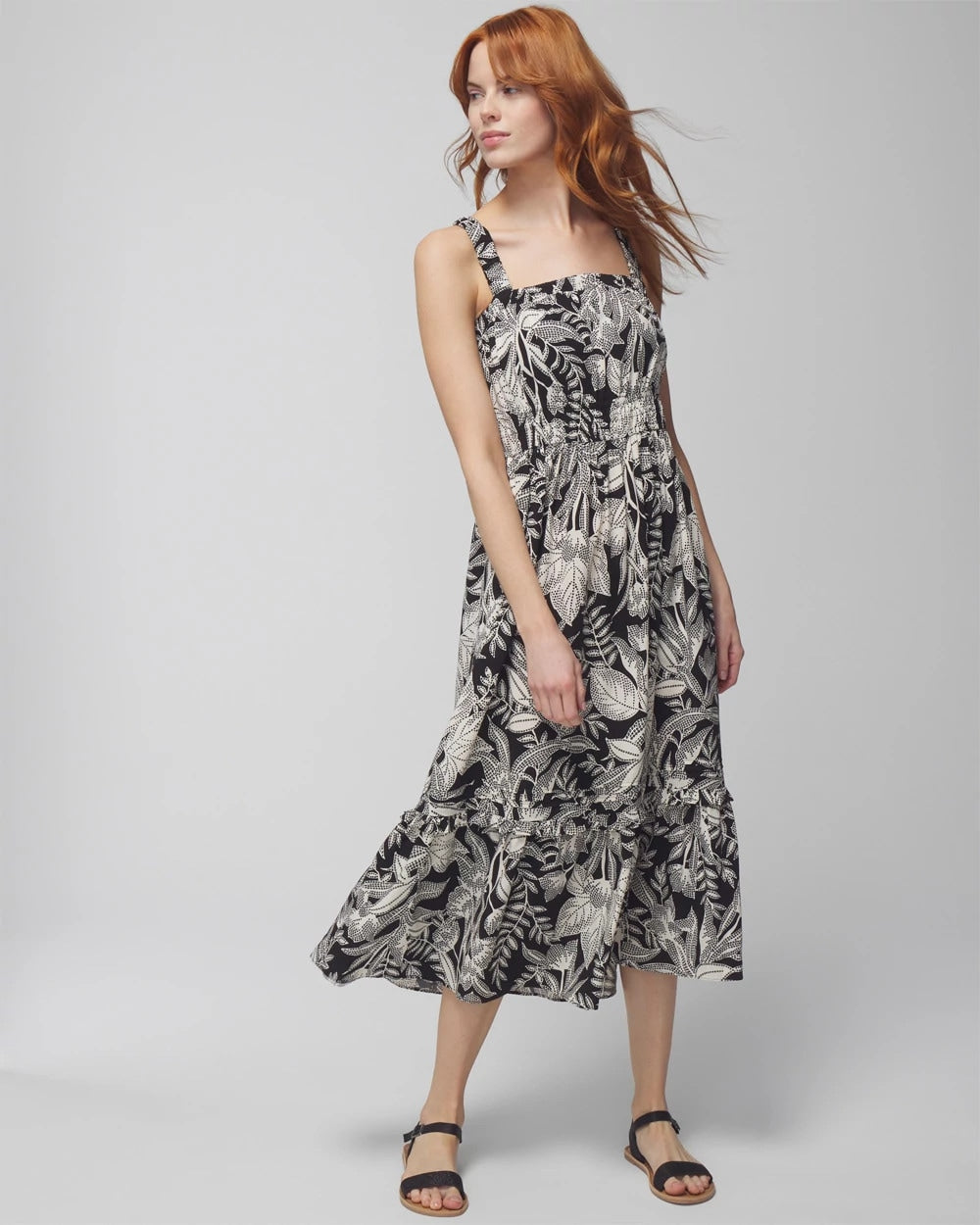 PATTERNED PALMS BLACK Midi Bra Dress