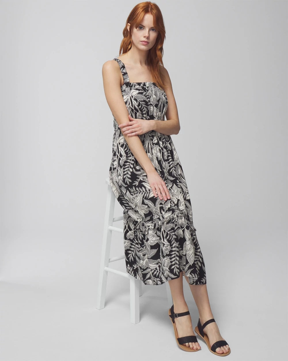 PATTERNED PALMS BLACK Midi Bra Dress